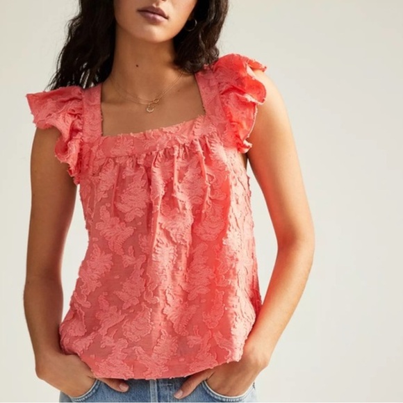 Anthropologie Tops - Anthropologie Amber Ruffled Coral Textured Criss Cross Back Sleeveless Blouse 3X